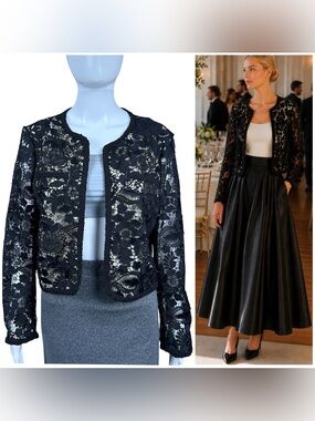Milly Garden Lace Jacket Size 6 3D Floral Open Front Wedding Cocktail Event